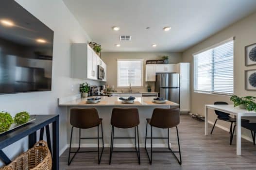 Kitchen with stools